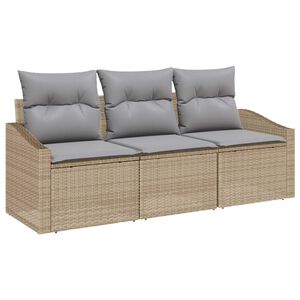 vidaXL Gar&eth;s&oacute;fa sett me&eth; p&uacute;&eth;i 3 pcs Beige og lj&oacute;sgr&aacute;r p&oacute;l&yacute;rattan