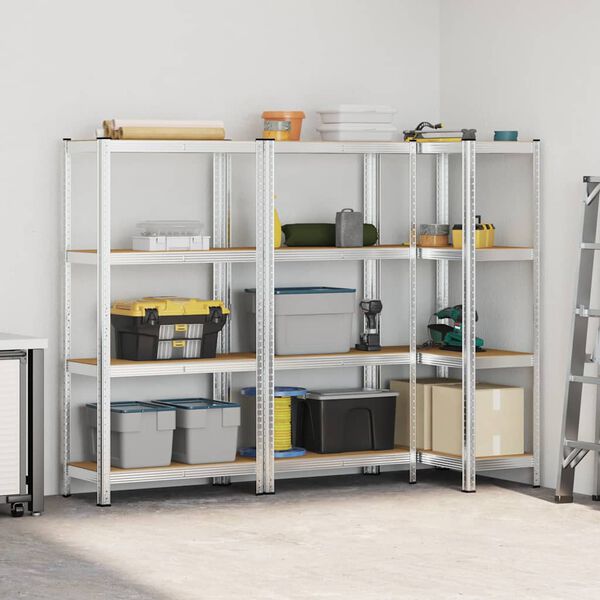 vidaXL 4-laga geymsluhillur 3 stk Silfurst&aacute;l&Engineered Wood