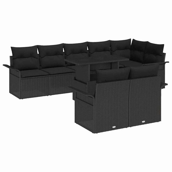 vidaXL Gar&eth;s&oacute;fa sett me&eth; p&uacute;&eth;i 9 pcs Svartur Poly rattan