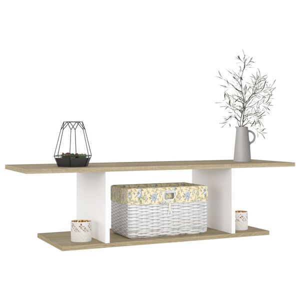 vidaXL Vegghengdir Sj&oacute;nvarpssk&aacute;pur Hv&iacute;tur og Sonoma Eik 103x30x26,5 cm