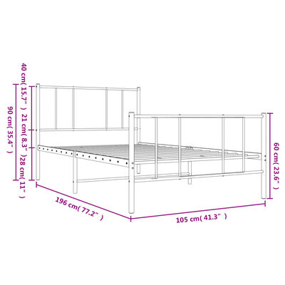 vidaXL Rúmgrind úr Málmi með Höfuðgafli & Fótagafli Svört 100x190 cm