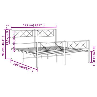 vidaXL Rúmgrind úr Málmi með Höfuðgafli & Fótagafli Hvít 120x200 cm