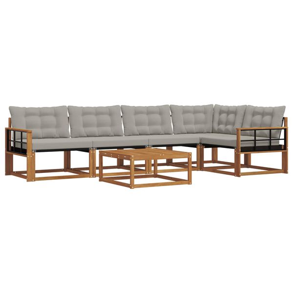 vidaXL &Uacute;ti s&oacute;fasett me&eth; p&uacute;&eth;i 6 pcs N&aacute;tt&uacute;rulegt og Lj&oacute;st Gr&aacute;tt