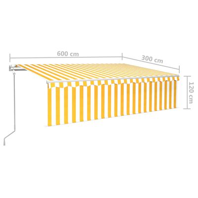 vidaXL sjálfvirkt skyggni með blindu&LED&vindskynjara 6x3m gult&hvítt