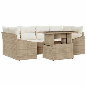 vidaXL Gar&eth;s&oacute;fa sett me&eth; geymslu 7 pcs Drapplita&eth;ur Poly rattan