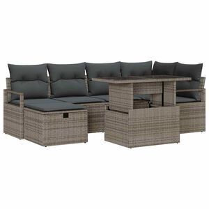 vidaXL Gar&eth;s&oacute;fa sett me&eth; p&uacute;&eth;i me&eth; geymslu 7 pcs Gr&aacute;r Poly rattan