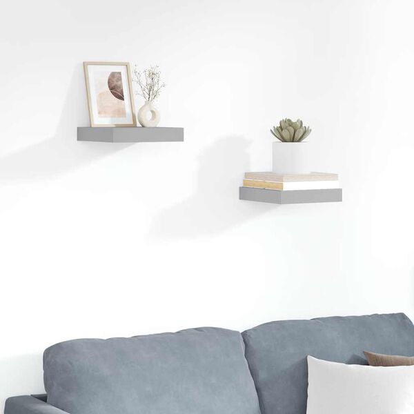 vidaXL Vegghengdar Hillur 2 stk. Gr&aacute;ar 23x23,5x3,8 cm MDF