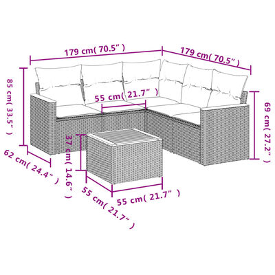 vidaXL 6 Hluta Garðsófasett með Sessum Drapplituð Blanda Pólýrattan