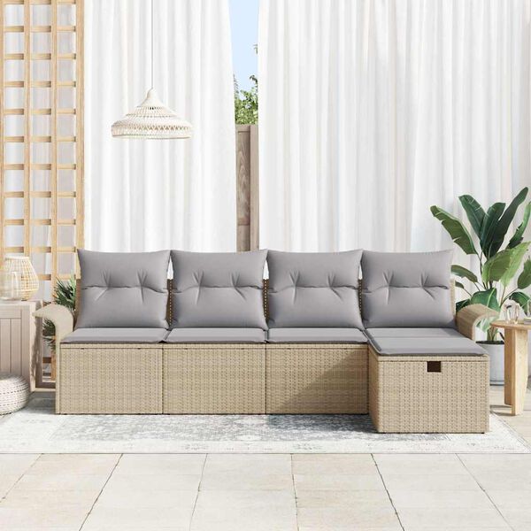 vidaXL Gar&eth;s&oacute;fa sett me&eth; p&uacute;&eth;i 5 pcs Drapplita&eth;ur Poly rattan