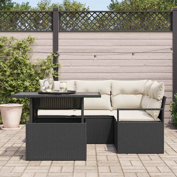 vidaXL Garðsófa sett með geymslu 5 pcs Svartur Poly rattan