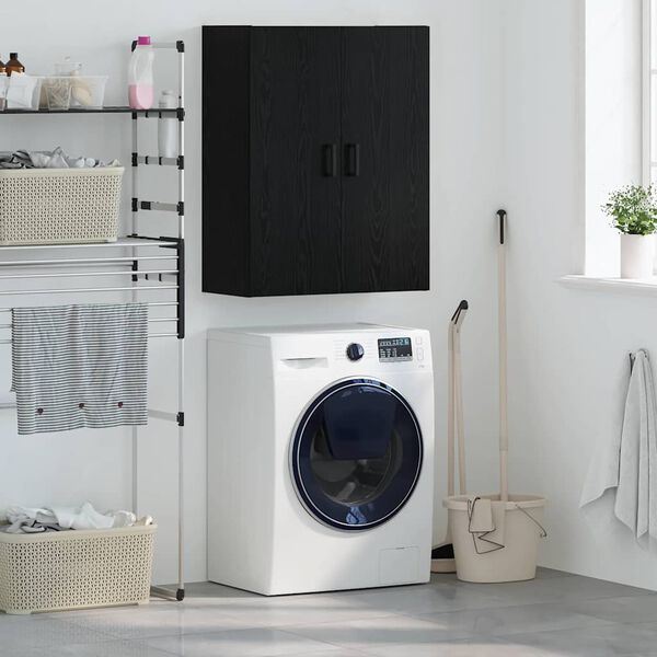 vidaXL Veggsk&aacute;pur Svartur Eik 69,5 x 34 x 90 cm Samsettur vi&eth;ur