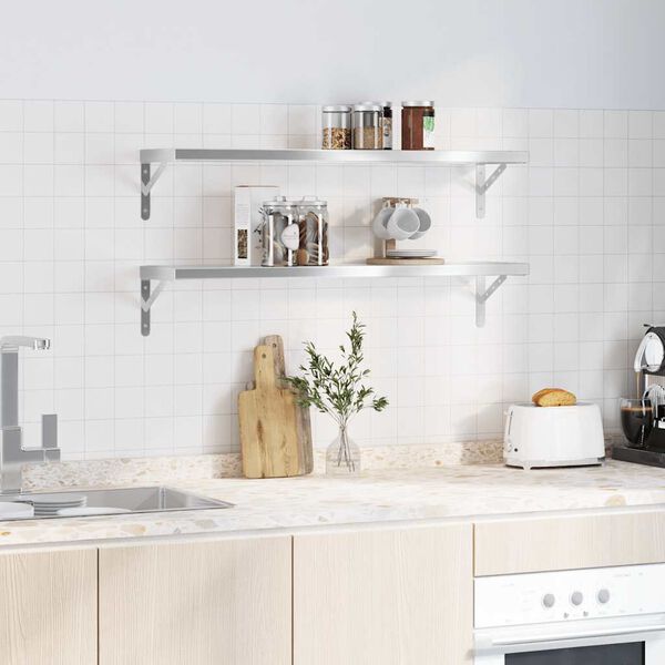 vidaXL Vegghillur 2 stk. 100x23,5 cm Silfurlita&eth; Ry&eth;fr&iacute;tt St&aacute;l