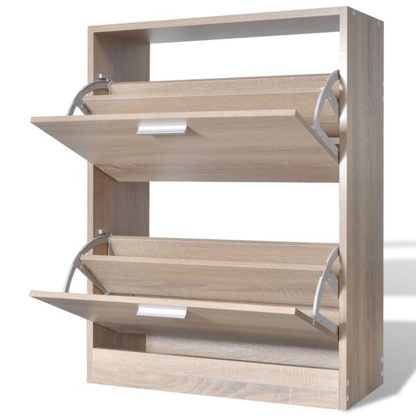 Viðarskóskápur Eikarútlit með 2 Hólfum