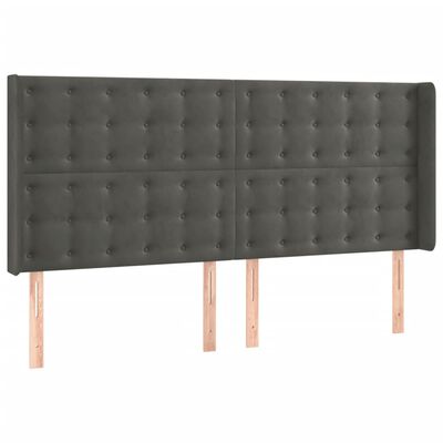 vidaXL LED Höfðagafl 163x16x118/128 cm Dökkgrátt Flauel