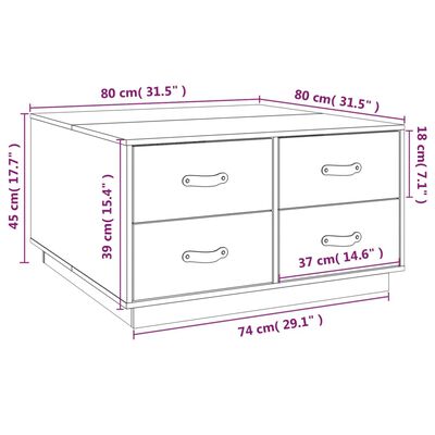 vidaXL Sófaborð Svartur 80x80x45 cm Gegnheil Fura