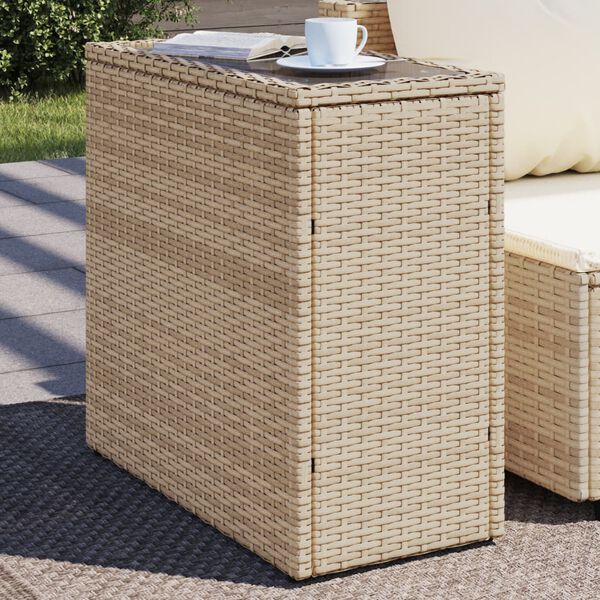 vidaXL Garðborð með Glerplötu Drappaður 58x27,5x55 cm Pólýrattan