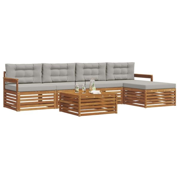 vidaXL &Uacute;ti s&oacute;fasett me&eth; p&uacute;&eth;i 6 pcs N&aacute;tt&uacute;rulegt og Lj&oacute;st Gr&aacute;tt