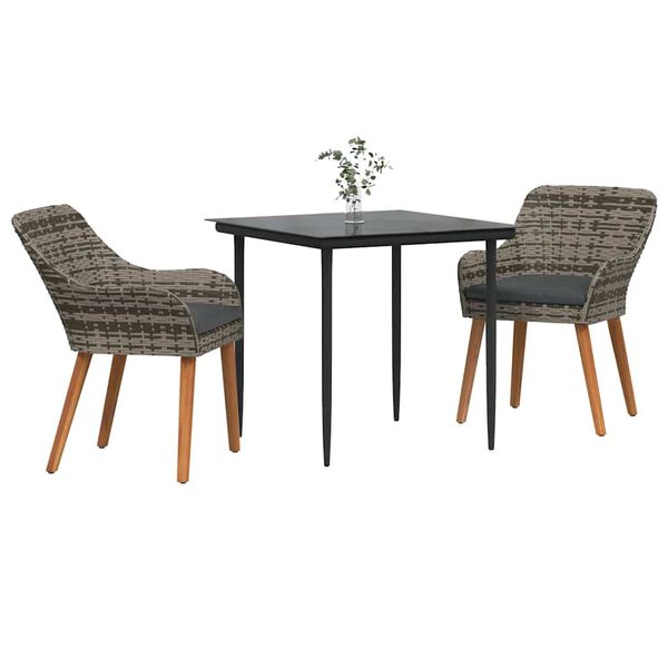 vidaXL Gar&eth;ur bor&eth;sett me&eth; p&uacute;&eth;i 3 pcs Gr&aacute;r p&oacute;l&yacute;rattan