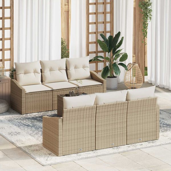vidaXL S&oacute;fasett me&eth; p&uacute;&eth;i me&eth; geymslu 7 pcs Beige og krem p&oacute;l&yacute;rattan