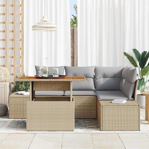 vidaXL Gar&eth;s&oacute;fa sett me&eth; geymslu 5 pcs Drapplita&eth;ur Poly rattan