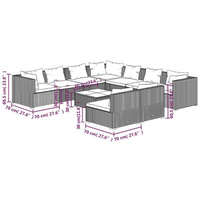 vidaXL 10 Hluta Garðhúsgagnasett með Sessum Pólýrattan Brúnt