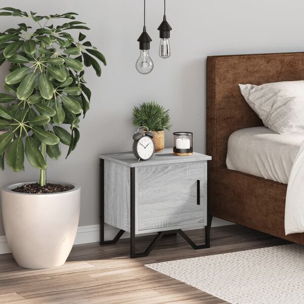 vidaXL N&aacute;ttbor&eth; Gr&aacute;tt Sonoma 40x30x40 cm Samsettur Vi&eth;ur