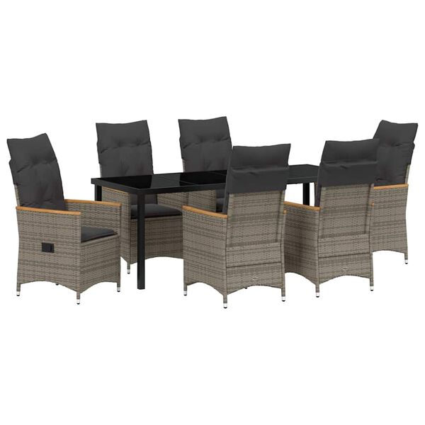 vidaXL Gar&eth;ur bor&eth;sett me&eth; p&uacute;&eth;i 7 pcs Gr&aacute;r p&oacute;l&yacute;rattan