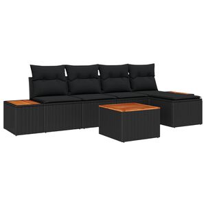 vidaXL Gar&eth;s&oacute;fa sett me&eth; p&uacute;&eth;i me&eth; geymslu 6 pcs Svartur P&oacute;l&yacute;rattan