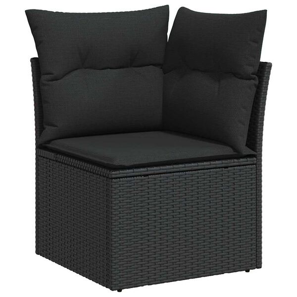 vidaXL Gar&eth;s&oacute;fa sett me&eth; p&uacute;&eth;i me&eth; geymslu 7 pcs Svartur Poly rattan
