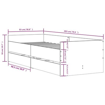 vidaXL Rúmgrind með Skúffum án Dýnu Gráir Sonoma Eik 90x200 cm