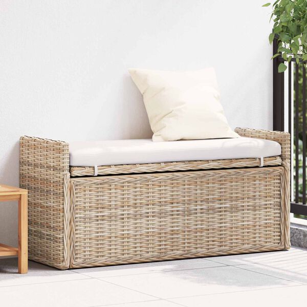 vidaXL Geymslubekkur me&eth; p&uacute;&eth;i N&aacute;tt&uacute;rulegur 110 x 40 x 50 cm Rattan
