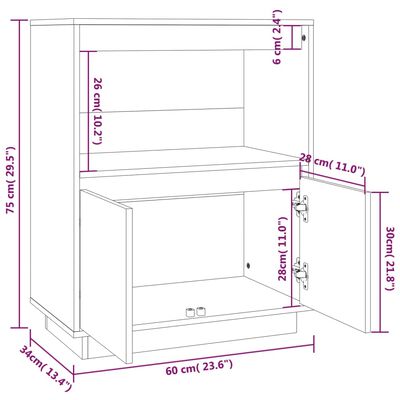 vidaXL Skenkur Svartur 60x34x75 cm Gegnheil Fura