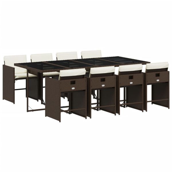 vidaXL 9 Parta Gar&eth;bor&eth;sett me&eth; Sessum Br&uacute;nt P&oacute;l&yacute;rattan