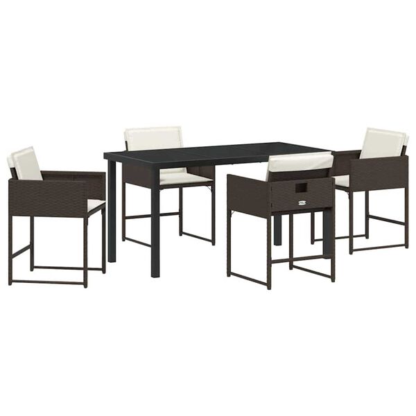 vidaXL Gar&eth;ur bor&eth;sett 5 pcs Br&uacute;nn p&oacute;l&yacute;rattan