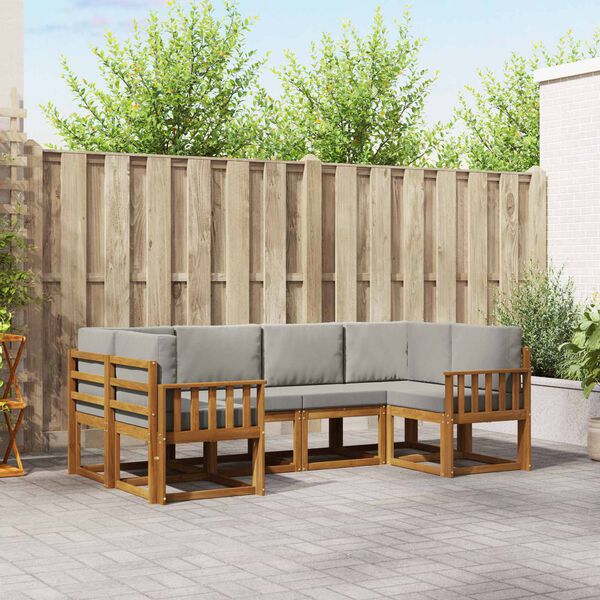 vidaXL &Uacute;ti s&oacute;fasett me&eth; p&uacute;&eth;i 6 pcs N&aacute;tt&uacute;rulegt og Lj&oacute;st Gr&aacute;tt