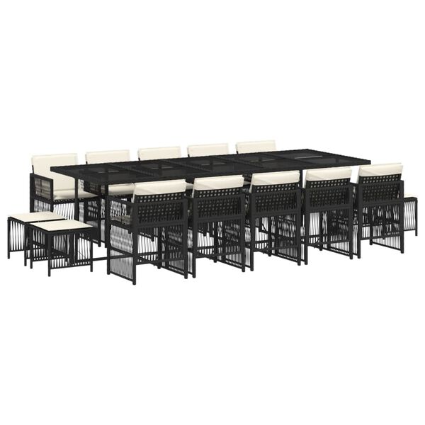 vidaXL 15 Hluta Gar&eth;bor&eth;stofusett me&eth; Sessum Svart P&oacute;l&yacute;rattan