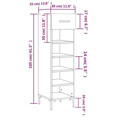 vidaXL Skóskápur Brúnn Eikarlitur 30x35x105 cm Samsettur Viður