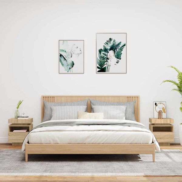 vidaXL Náttborð með LED-Ljósum 2 stk. Sonoma Eik 40x39x48,5 cm