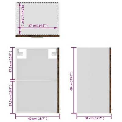 vidaXL Veggfestur Glerskápur Reyklituð Eik 40x31x60 cm Samsettur Viður