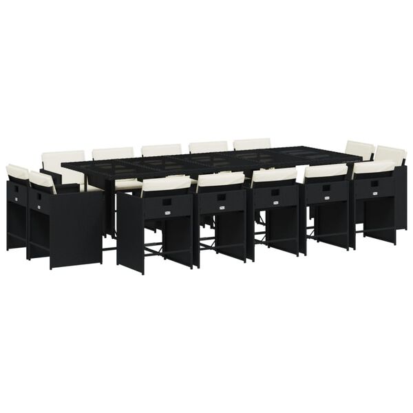 vidaXL 15 Hluta Gar&eth;bor&eth;stofusett me&eth; Sessum Svart P&oacute;l&yacute;rattan