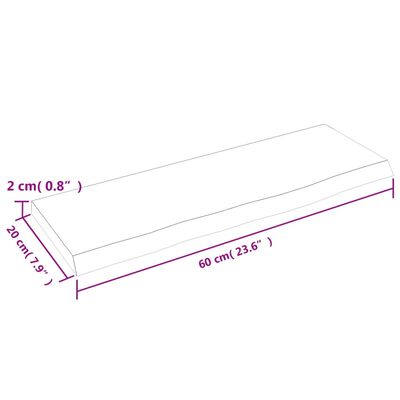 vidaXL Vegghilla 60x20x2 cm Ómeðhöndlaður Gegnheill Eikarviður