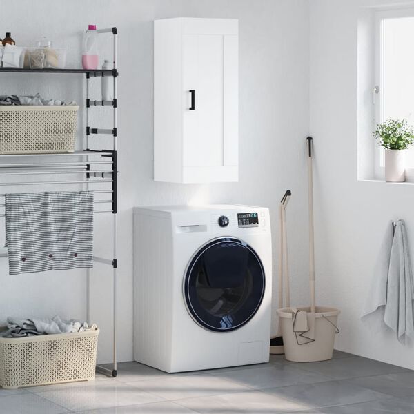 vidaXL Veggfestur Sk&aacute;pur Hv&iacute;tur 34,5x34x90 cm Samsettur Vi&eth;ur