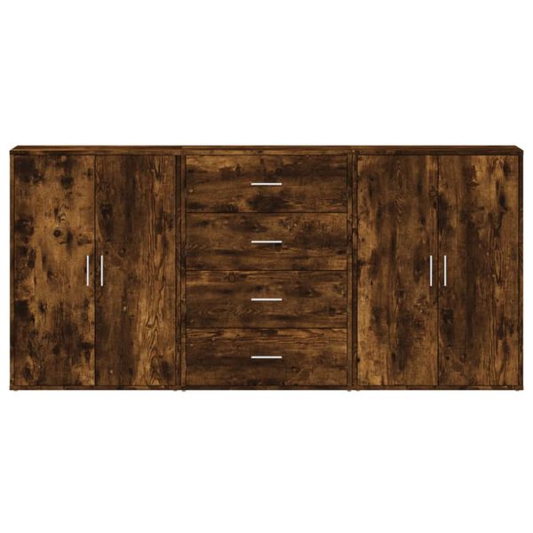 vidaXL Skenkir 3 stk. Reyklituð Eik 60x31x84 cm Samsettur Viður