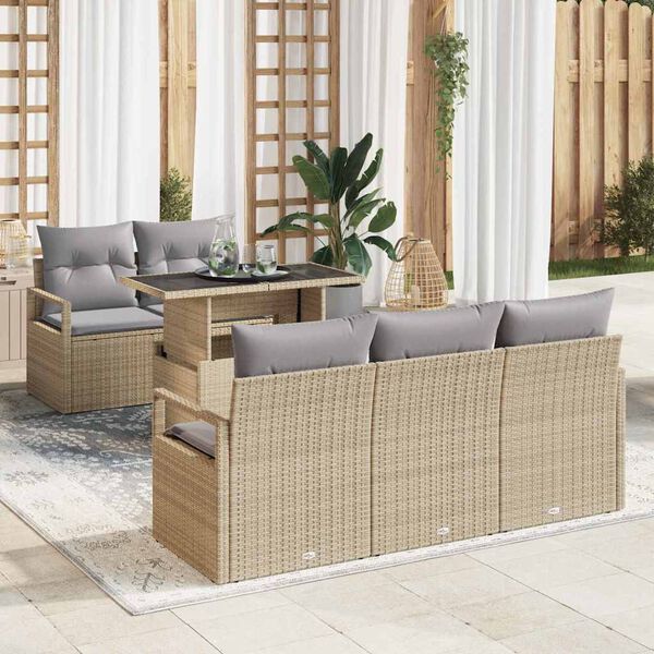 vidaXL Gar&eth;s&oacute;fa sett me&eth; p&uacute;&eth;i 6 pcs Drapplita&eth;ur Poly rattan