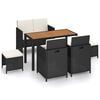 vidaXL 6 stk. Gar&eth;bor&eth;stofusett P&oacute;l&yacute;rattan og Akas&iacute;uvi&eth;ur Svart
