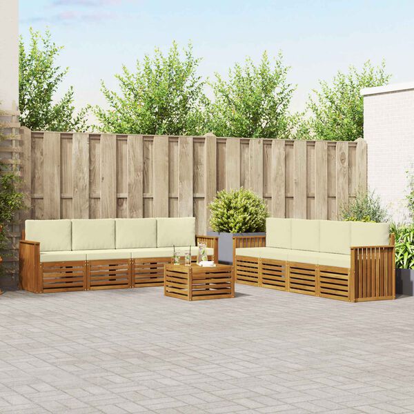 vidaXL S&oacute;fasett me&eth; p&uacute;&eth;i 9 pcs N&aacute;tt&uacute;rulegt og Krem Hrein akas&iacute;utr&eacute;