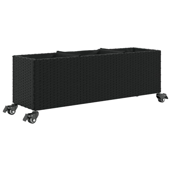 vidaXL Gar&eth;ker &aacute; hj&oacute;lum me&eth; 3 Pottum Svart 107x32x38 cm P&oacute;l&yacute;rattan