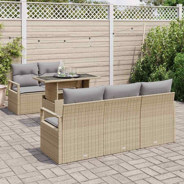 vidaXL Gar&eth;s&oacute;fa sett me&eth; p&uacute;&eth;i 6 pcs Drapplita&eth;ur Poly rattan