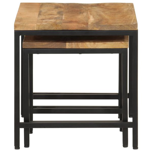 vidaXL Innskotin Sófaborð 3 stk. Gegnheill Grófur Mangóviður og Járn