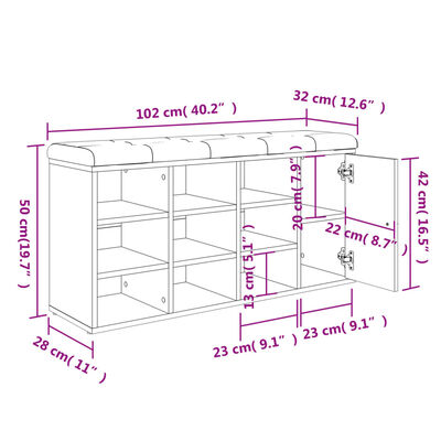 vidaXL Skóbekkur Sonoma Eikarlitur 102x32x50 cm Samsettur Viður